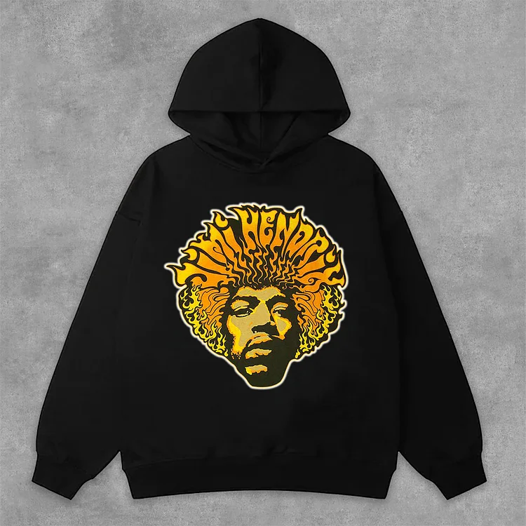 Stylish Hendrix Fashion Guitarist Graphic Print Side Pockets Hoodie SOPULA