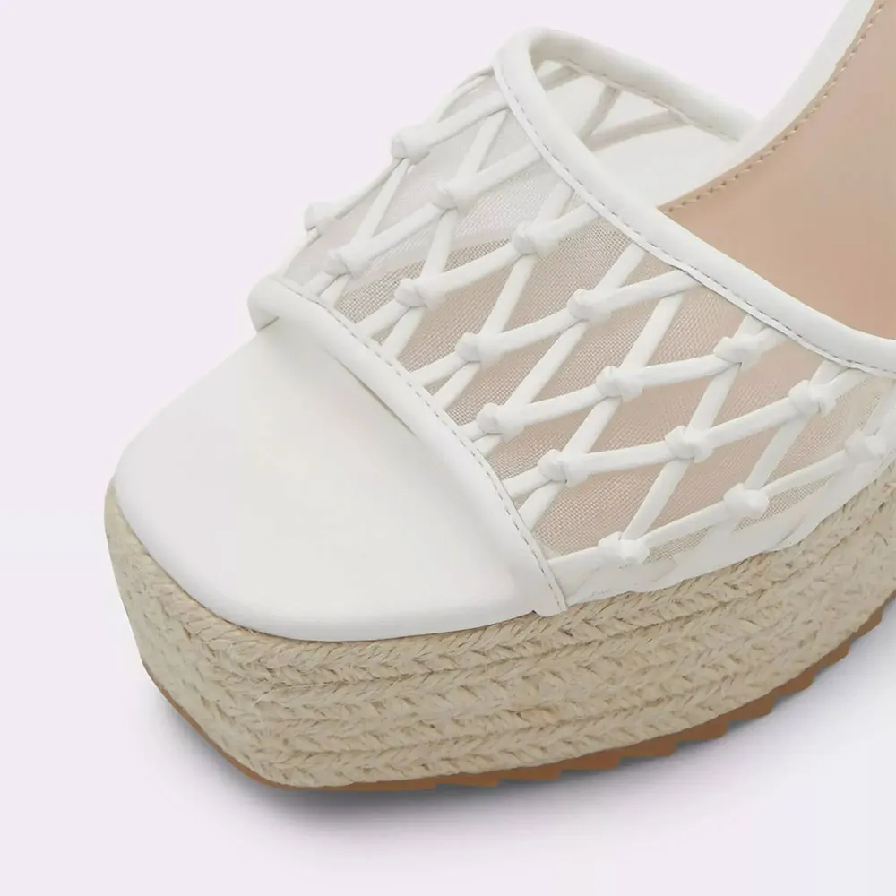 White Fishnet Open Toe Platform Espadrille Wedge Sandals for Women