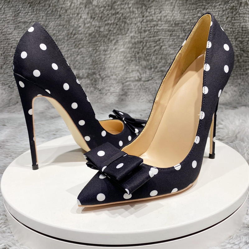 GOOSHOE Black & White Polka Dot Stiletto Heels Pointy Toe Pumps
