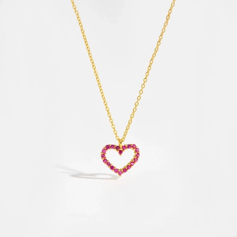 925 Sterling Silver Zircon Inlay Heart Shape Pendant Necklace