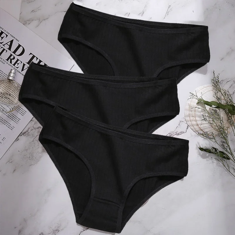 3PCS/Set Cotton Panties Women Underwear Sexy Lingerie Panties Female Lingerie Briefs Solid Color Panty Underpants Intimates