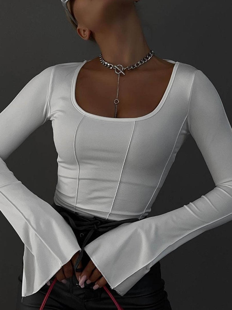 U Neck Flounce Sleeve T-Shirt