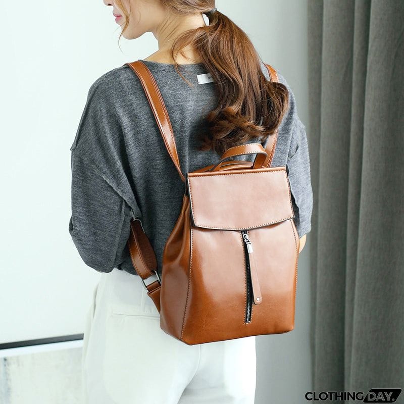 Vintage Zipper Solid Burnished Cow Split Backpack