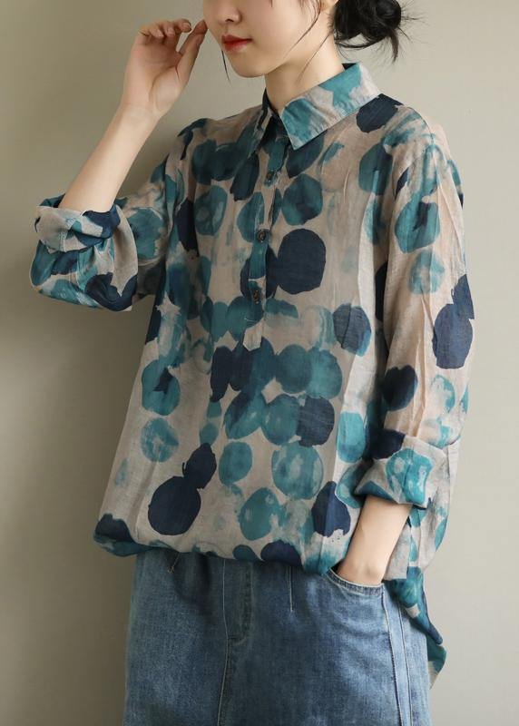 French lapel fall Tunic Wardrobes blue dotted blouses