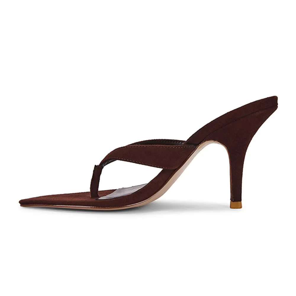 Brown Pointed Toe Stiletto Heel Slip On Flip Flops Mules for Women