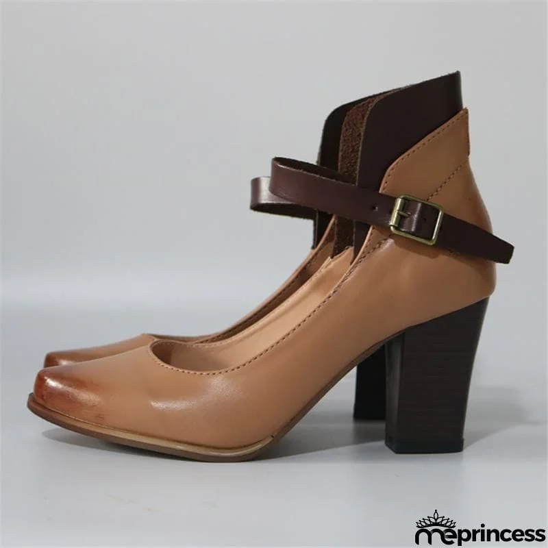 Stylish Ankle Strap Chunky High Heel Shoes