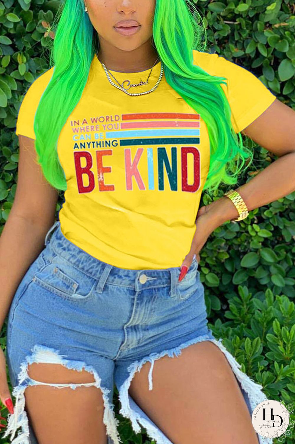 Yellow White Black Yellow O Neck Short Sleeve Letter Patchwork Print Slim fit Tops