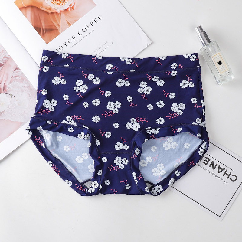 Kissbake Flower Printed Seamless High Waist Panties Women's Ice Silk Hip Lift Summer Thin Briefs Fashion Breathable Elastic Underwear