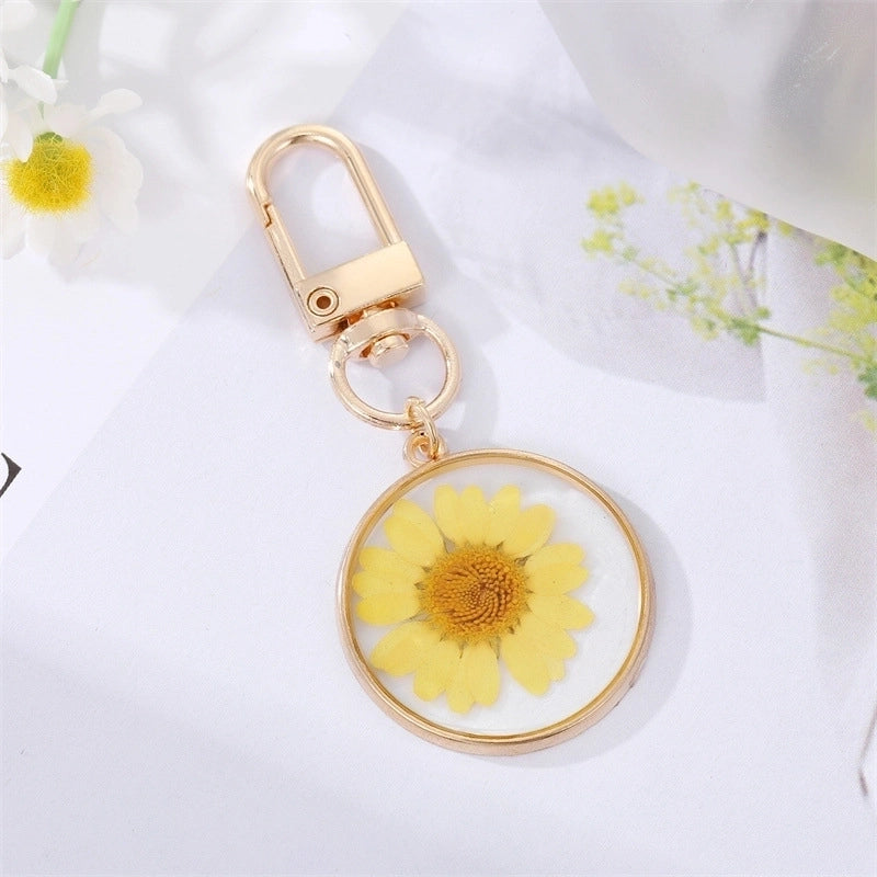 Colorful Oil Mushroom Feather Keychain Dried Flower Leaves Bag Pendant Accessories