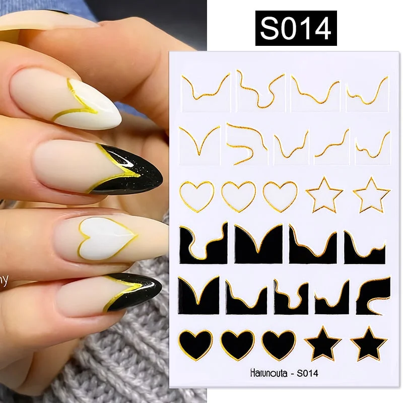 1PC Gold Black Bronzing Leaves Tree 3D Nail Sticker Iridescent Geometrics Lines Adhesive Transfer Sticker DIY Nail Decoration-Nail Inspo