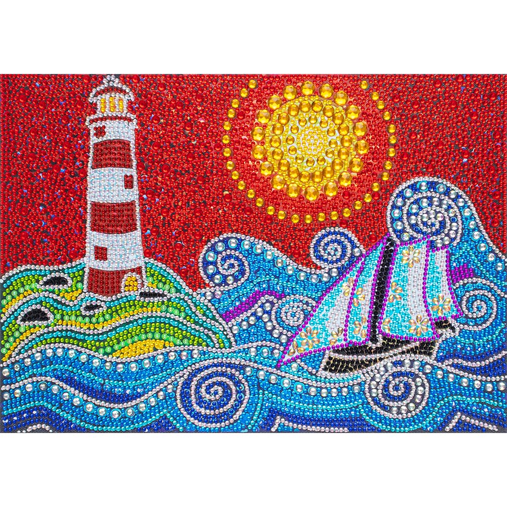 Sea wave lighthouse - Full Drill - Diamond Painting(40*30cm)