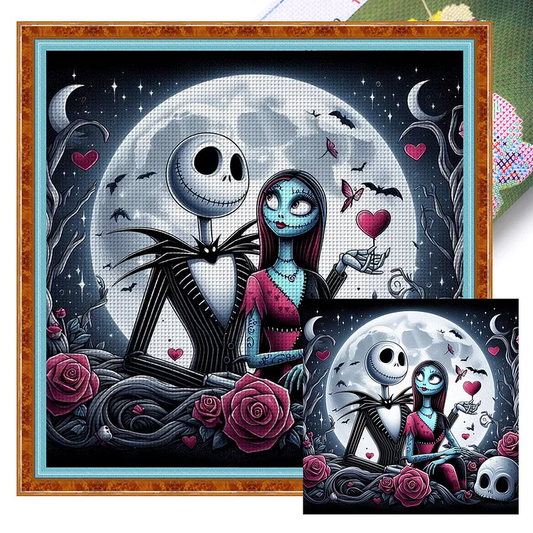 【Huacan Brand】Jack And Sally In The Moonlight 11CT Stamped Cross Stitch 40*40CM