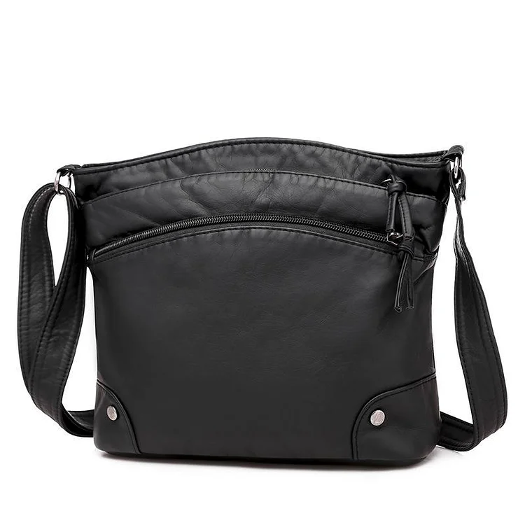 Casual soft leather solid color large capacity shoulder bag