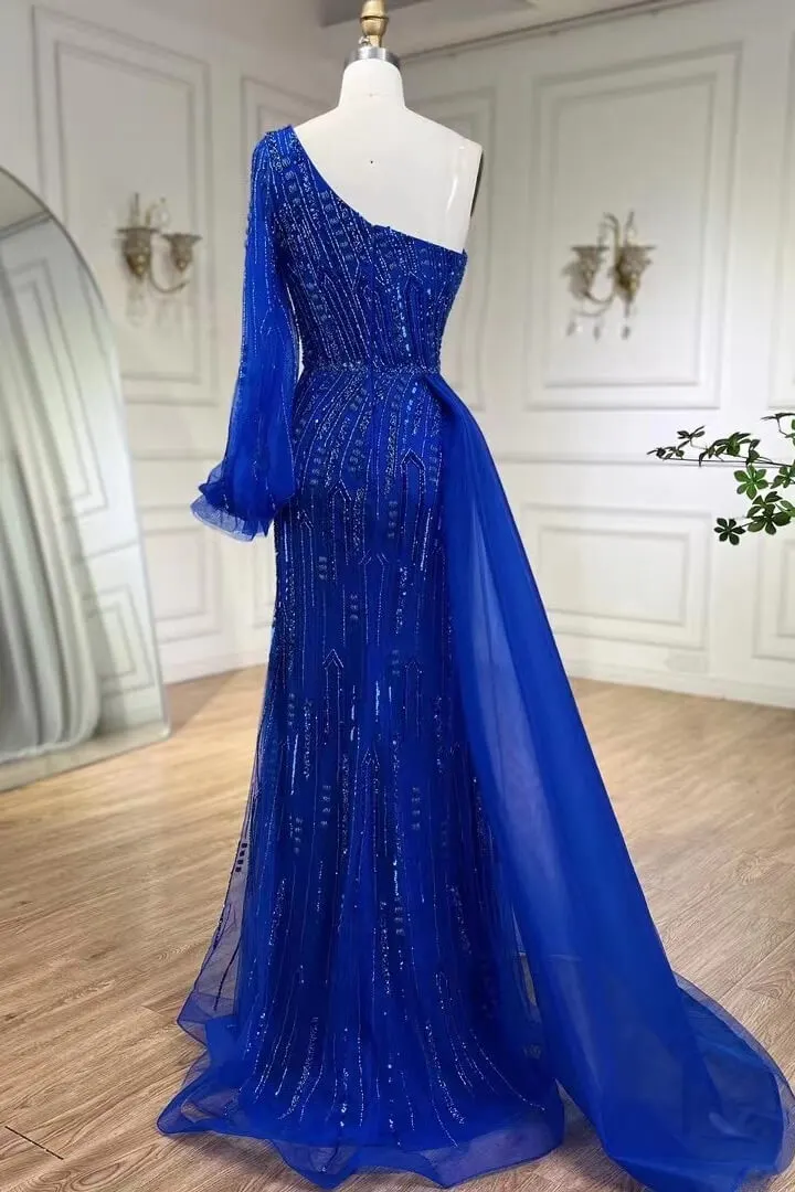 chinese dress ladies Beaded Evening Dress One Shoulder Long Sleeve Mermaid Prom Dresses 200 –  Viniodress main image 1