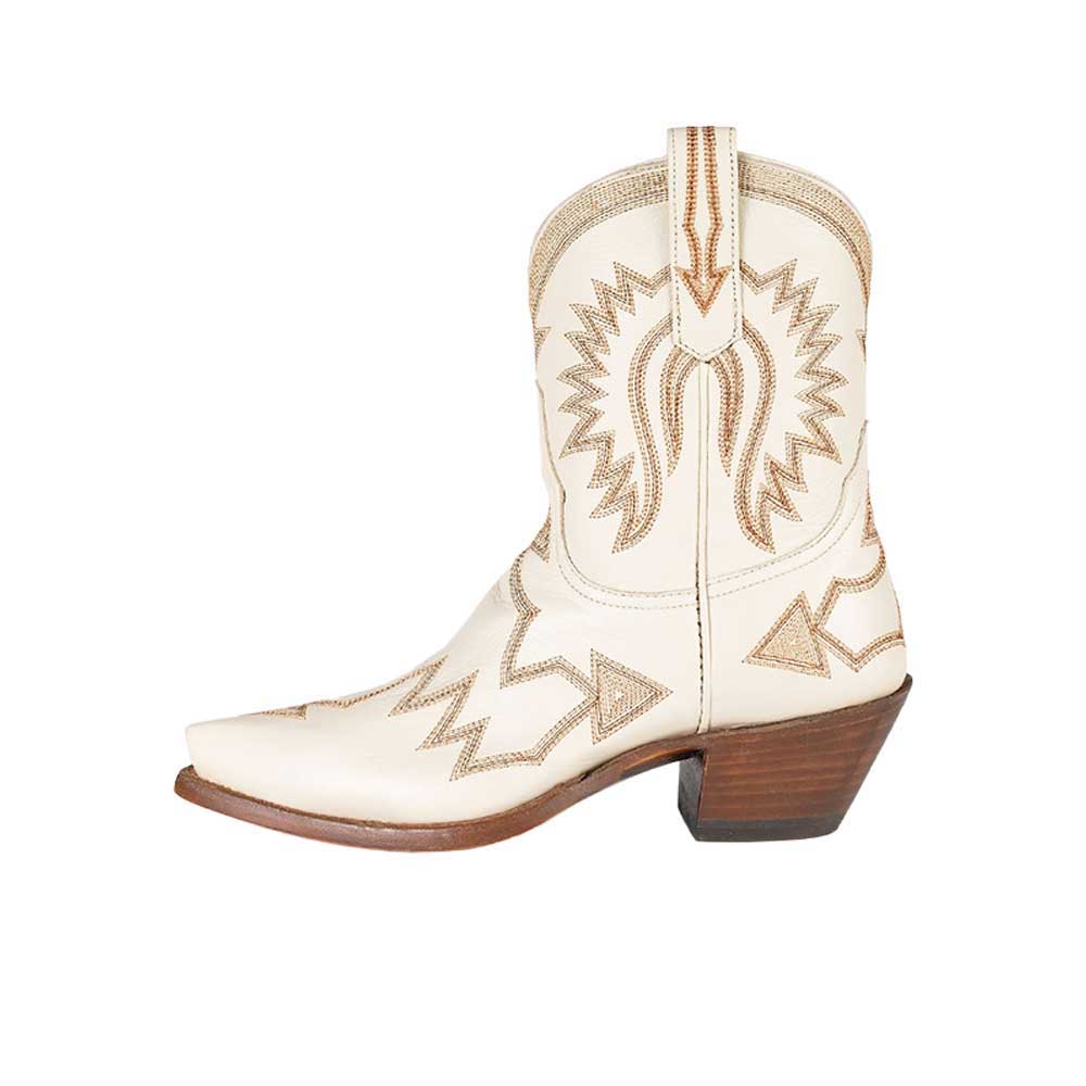 Ivory Snip Toe Embroidered Booties Chunky Heel Cowboy Boots for Women
