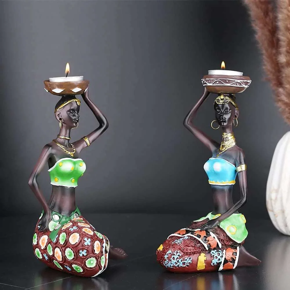 African Women Candle Holder Sculpture