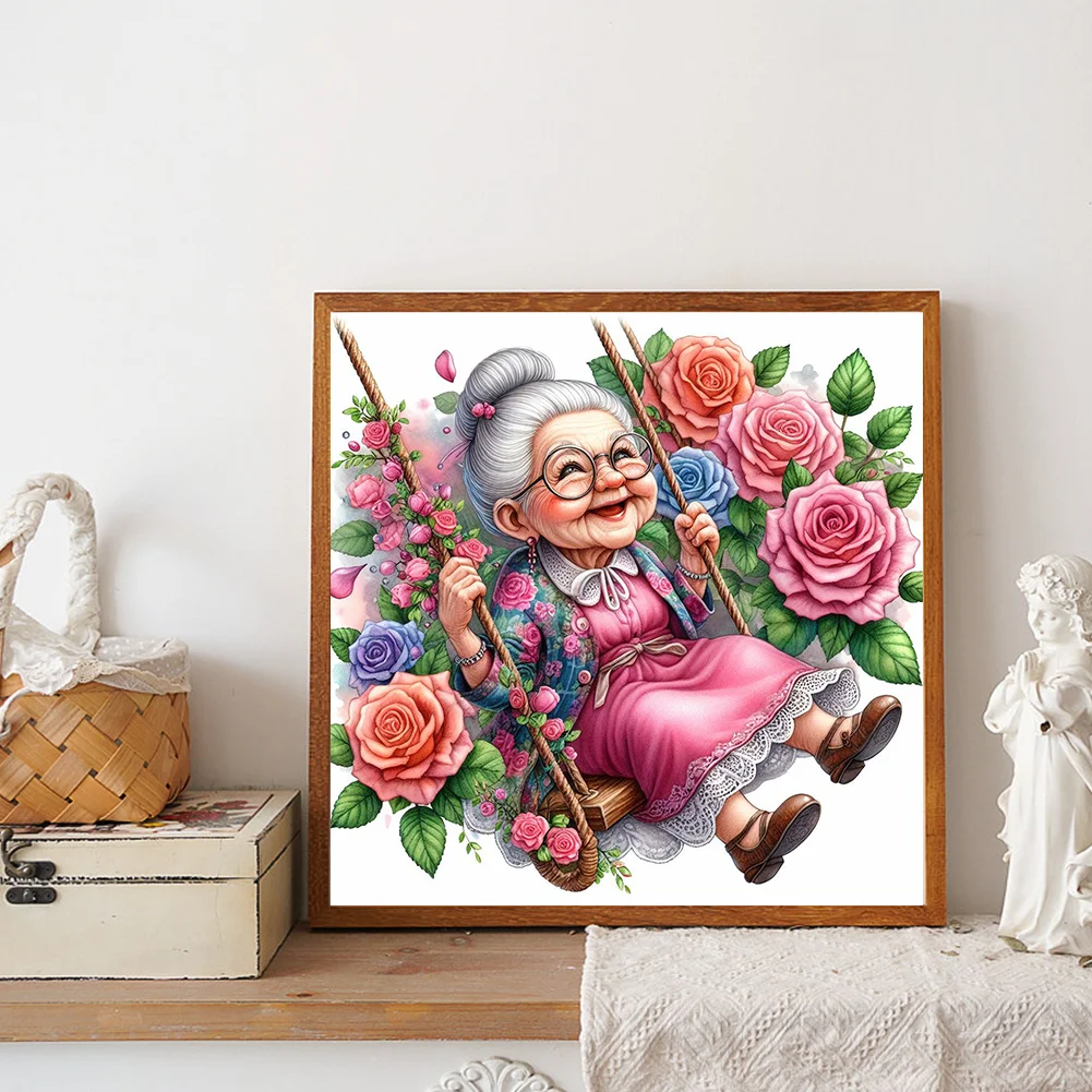 Diamond Painting - Full Round Drill - Swing Old Lady(Canvas|30*30cm)