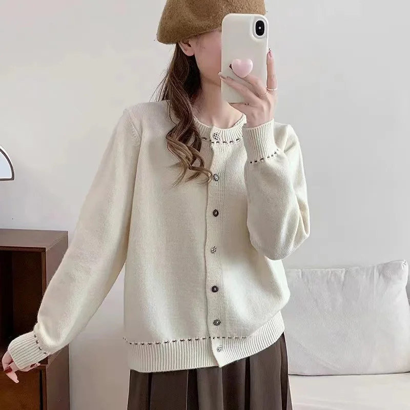 Uveng Uveng Knitted Cardigan Woman 2024 New Year Loose Sweater Short Coat Outside The Top