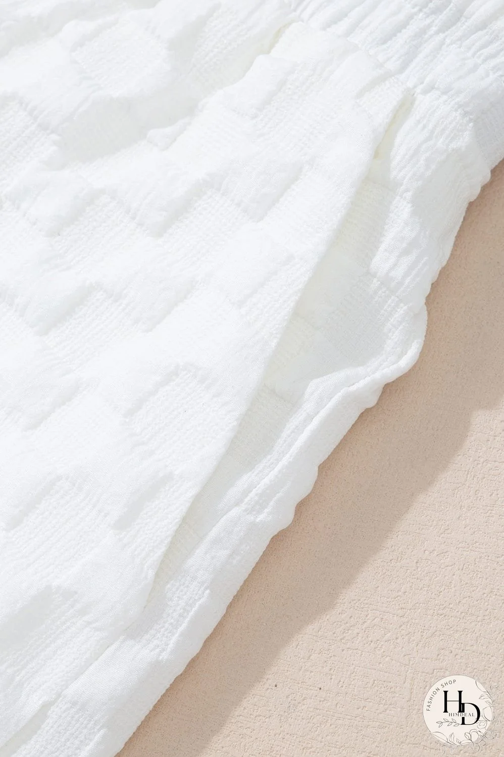 Chic White Textured V-Neck Top and Drawstring Shorts Ensemble