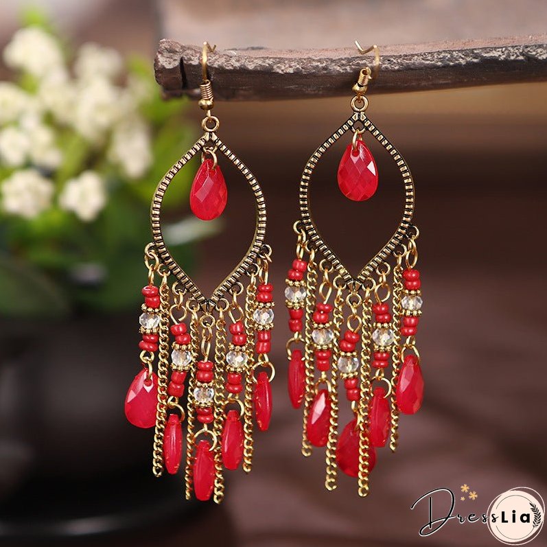Antique gold-plated long fringed earrings for women vintage waterdrop bohemian chain earrings