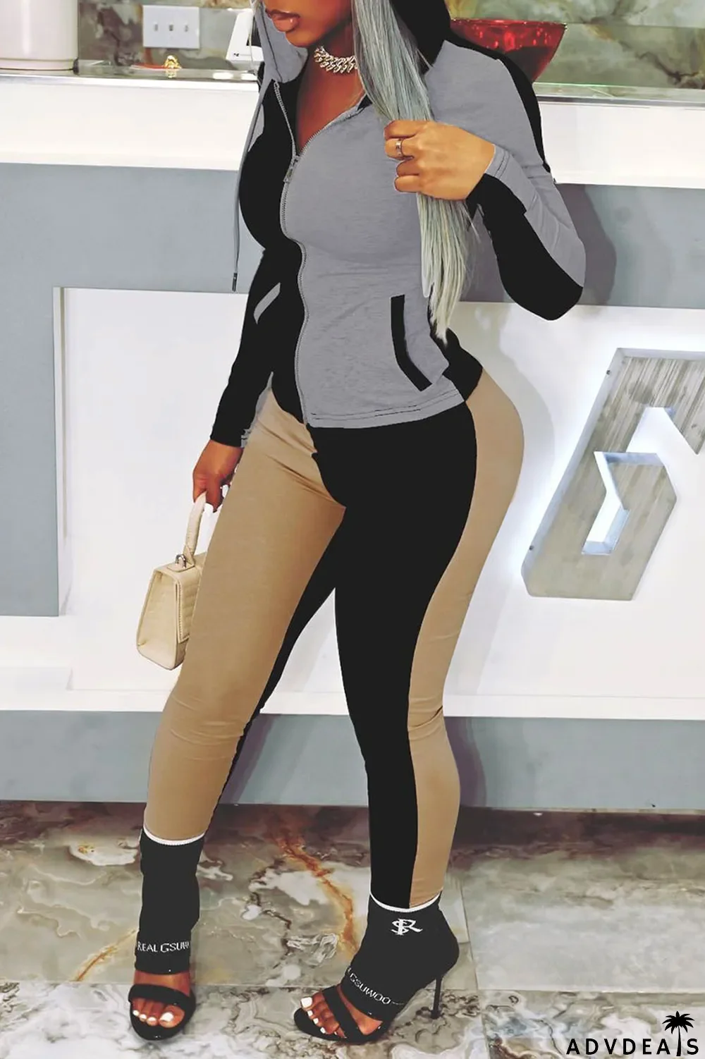 Deep Blue Casual Solid Split Joint Zipper Hooded Collar Long Sleeve Two Pieces