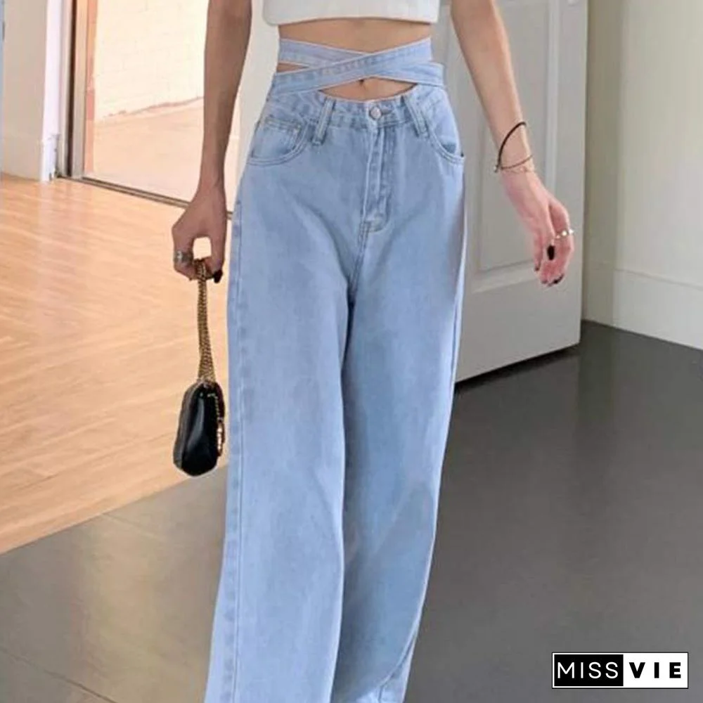 Lace Up High Waist Denim Pants