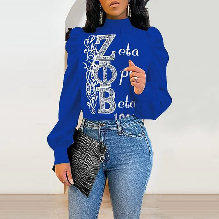 Puff sleeve half turtleneck elegant women's top