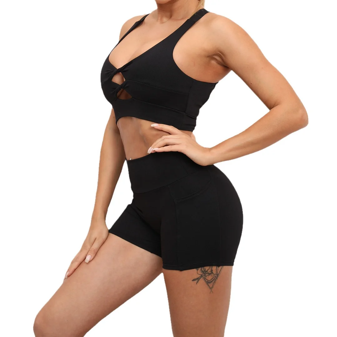 Toloer Toloer Yoga Bra Shorts Set Tight Wrinkled Peach Butt Running Stretch Exercise Fitness Set-Outfit Ideas