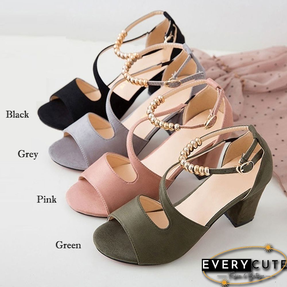 Plus Size 35-43 Women Summer Fashion Peep Toe Bow Chunky High Heel Sandals Pumps Heels