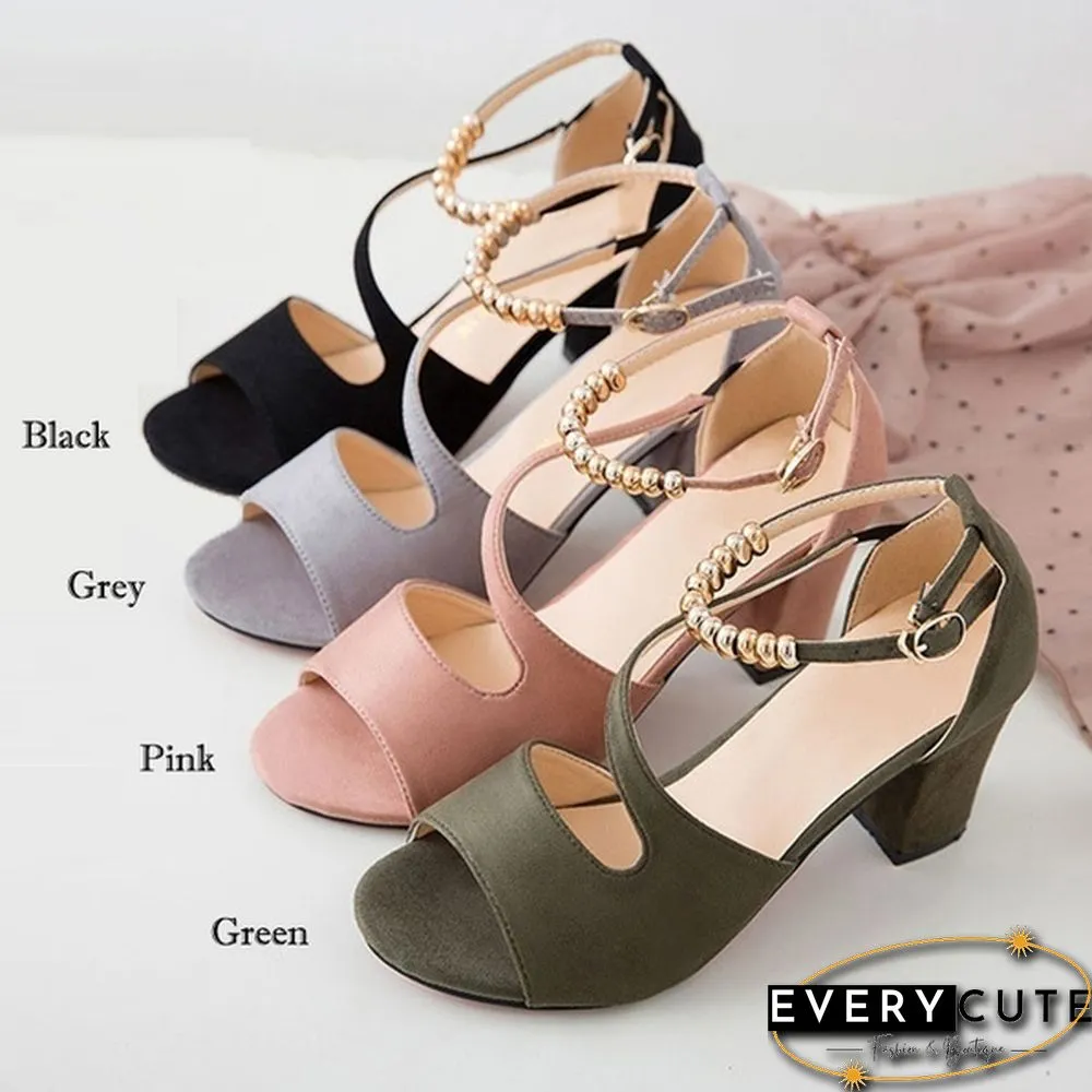 Plus Size 35-43 Women Summer Fashion Peep Toe Bow Chunky High Heel Sandals Pumps Heels