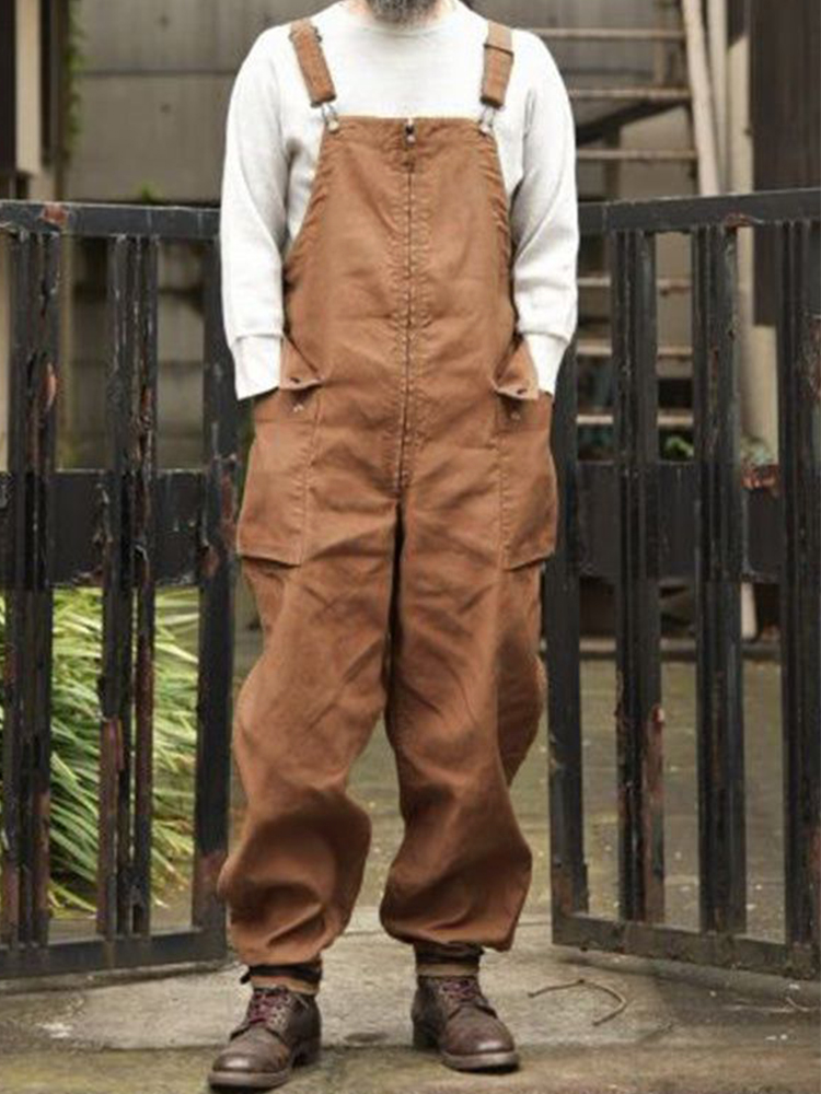 Men's Vintage-Inspired Linen Blend Casual Jumpsuit wearshes