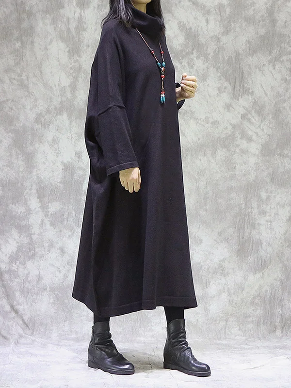 Loose High-Neck Long Knitting Dress