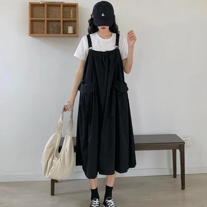 Dress Women Sleeveless Suspender Baggy Japanese Plus Size 2XL Student Kawaii Casual All-match Fashion Ulzzang Summer Midi A-line