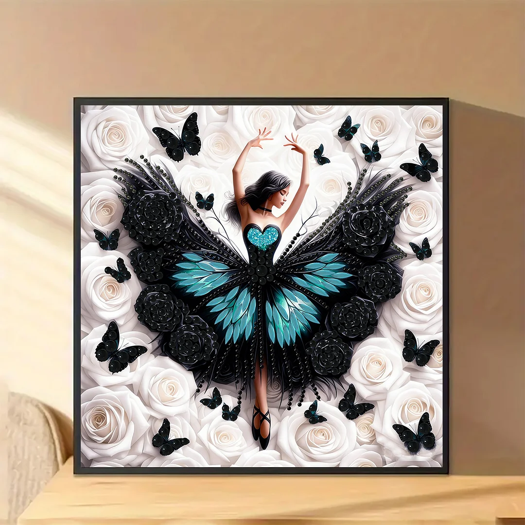 Diamond Painting - Partial Special Shaped Drill - Black Butterfly Girl(Canvas|30x30cm)