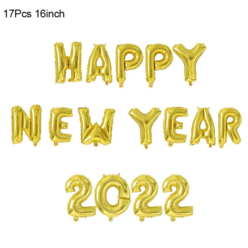 2022 Happy New Year Gold Number Foil Balloons Paper Banner Navidad New Year Eve Christmas Party Decoration Cupcake Toppers