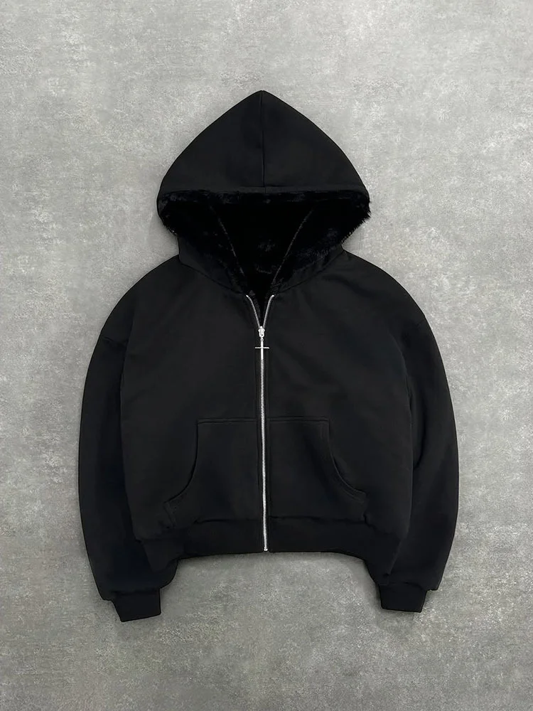 Athvotar Athvotar Autumn And Winter New Hooded Jacket Two-Sided Pattern Retro Leopard Zipper Hoodie Loose Personality Top