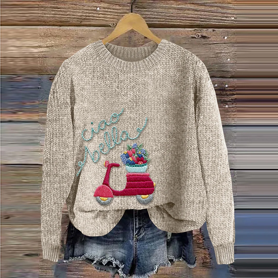 Maglione accogliente con ricamo d'arte italiana