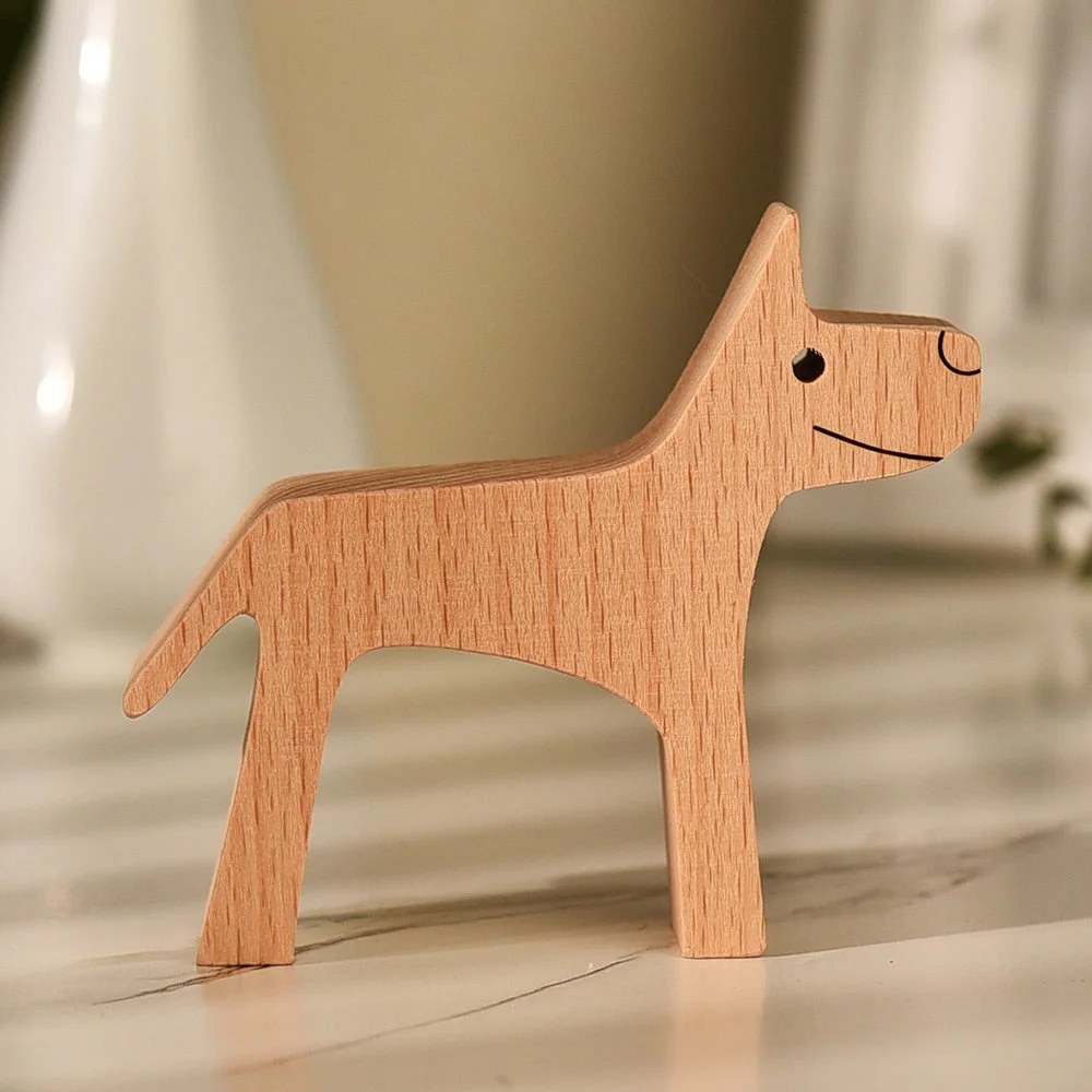 Puppy Family Wood Dog Carving Ornaments Decoration Home Decor Figurine Desktop Table Ornament Sculptures For Dog Pet Lover Gifts