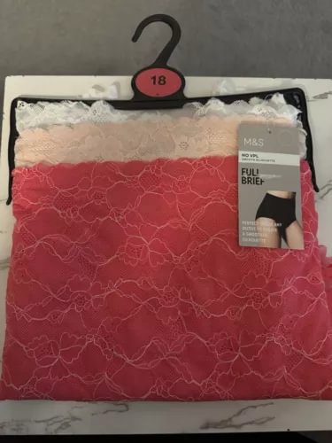 pornhint Pornhint Ex M&S BNWT Size 18 3pk Lace Full Briefs No VPL Ex Marks And Spencer New