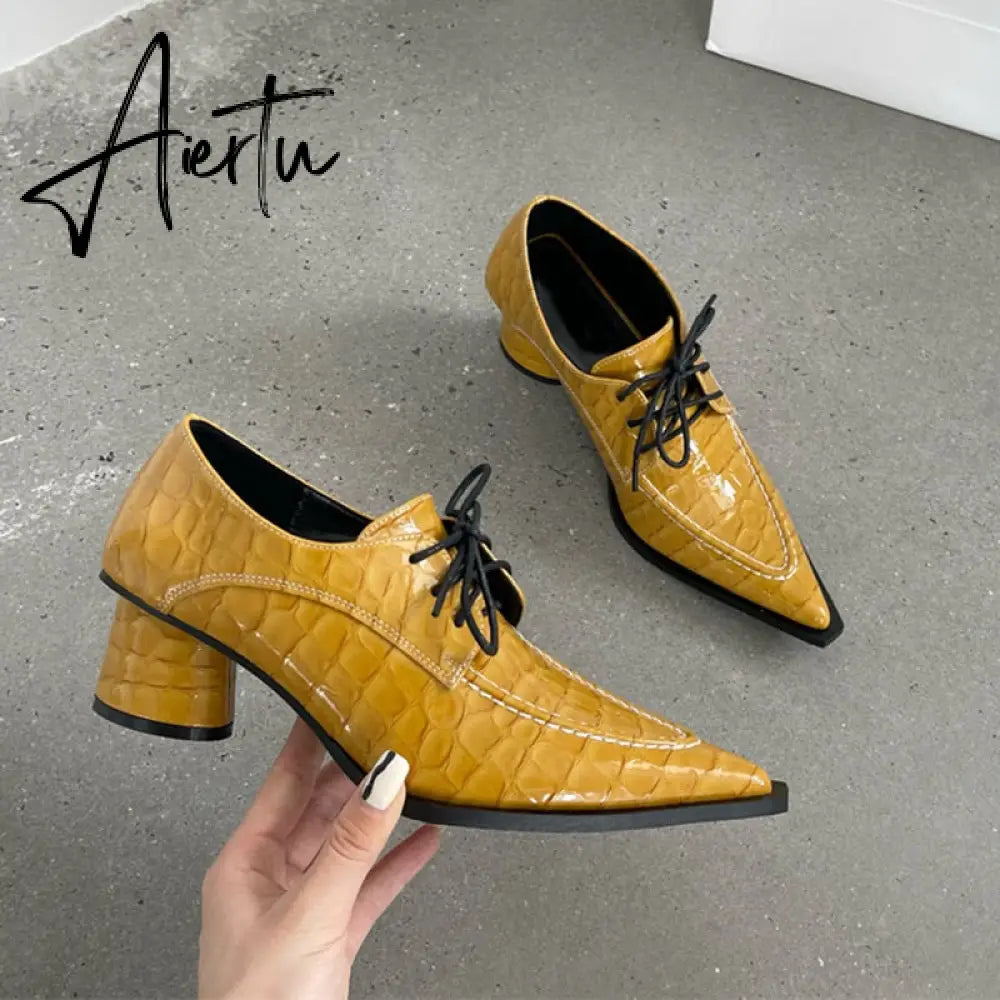 Aiertu New Brand Women Pumps Fashion Low Round Heel Ladies Slingback Pointed Toe Slip On Oxford Shoes Casual Office Shoe Aiertu