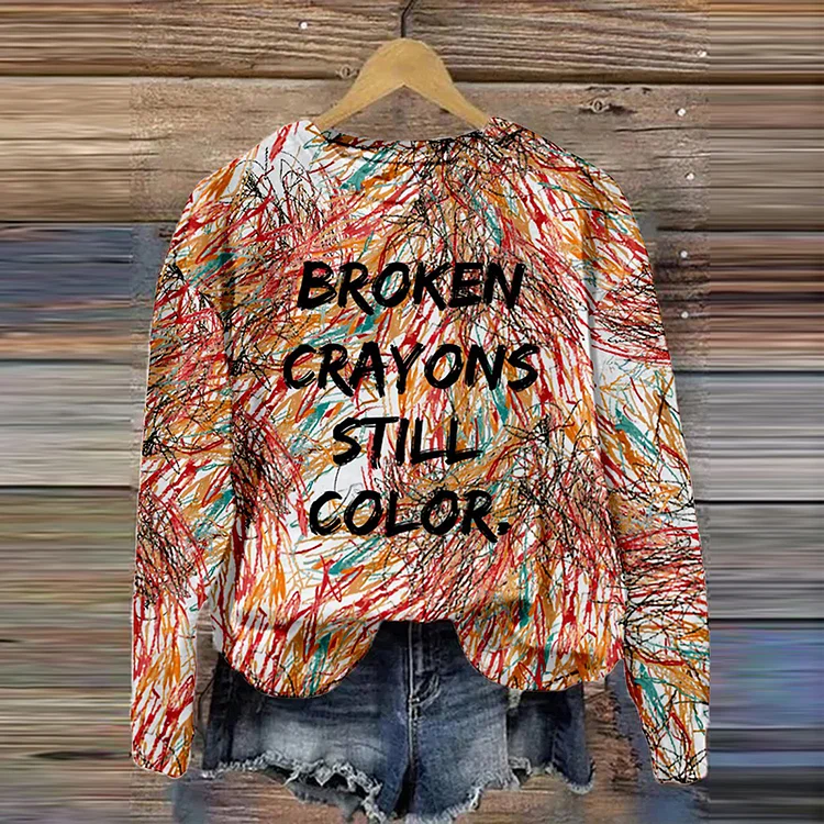 VChics Broken Crayons Still Color Print Casual Sweatshirt