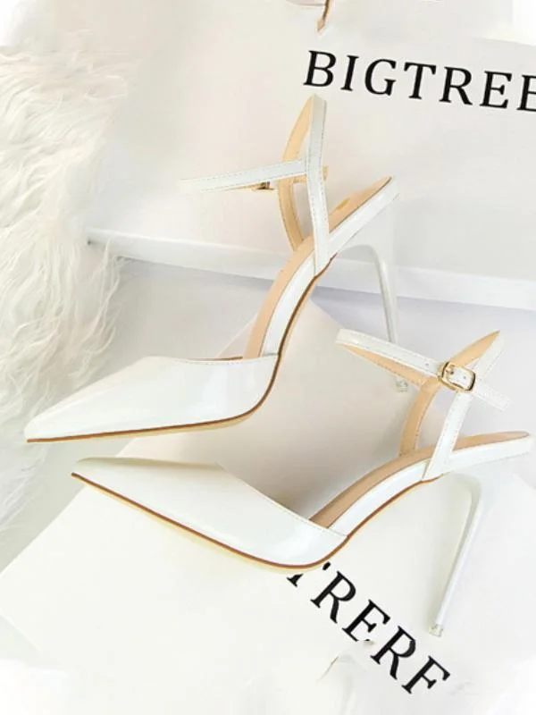 Simple stiletto super high heel shallow pointy patent leather sexy flat sandals