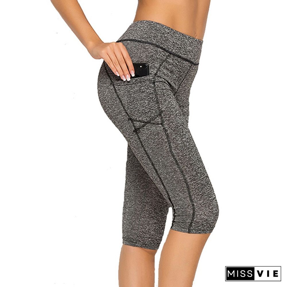 3/4 Women Yoga Pants Leggings Fitness Gym High Waist Pocket Sportwear Jogger Pant