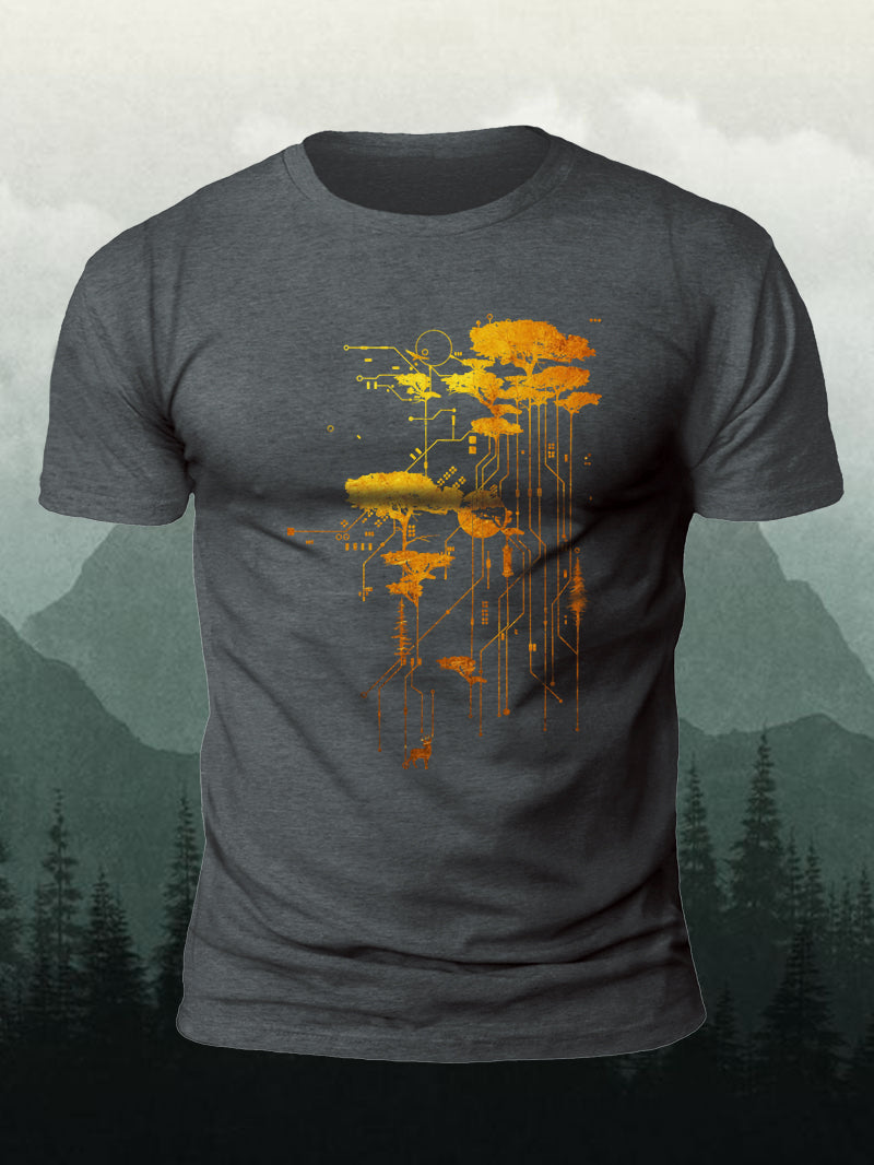 Men's Gold Natural Panel Short-Sleeved Shirt