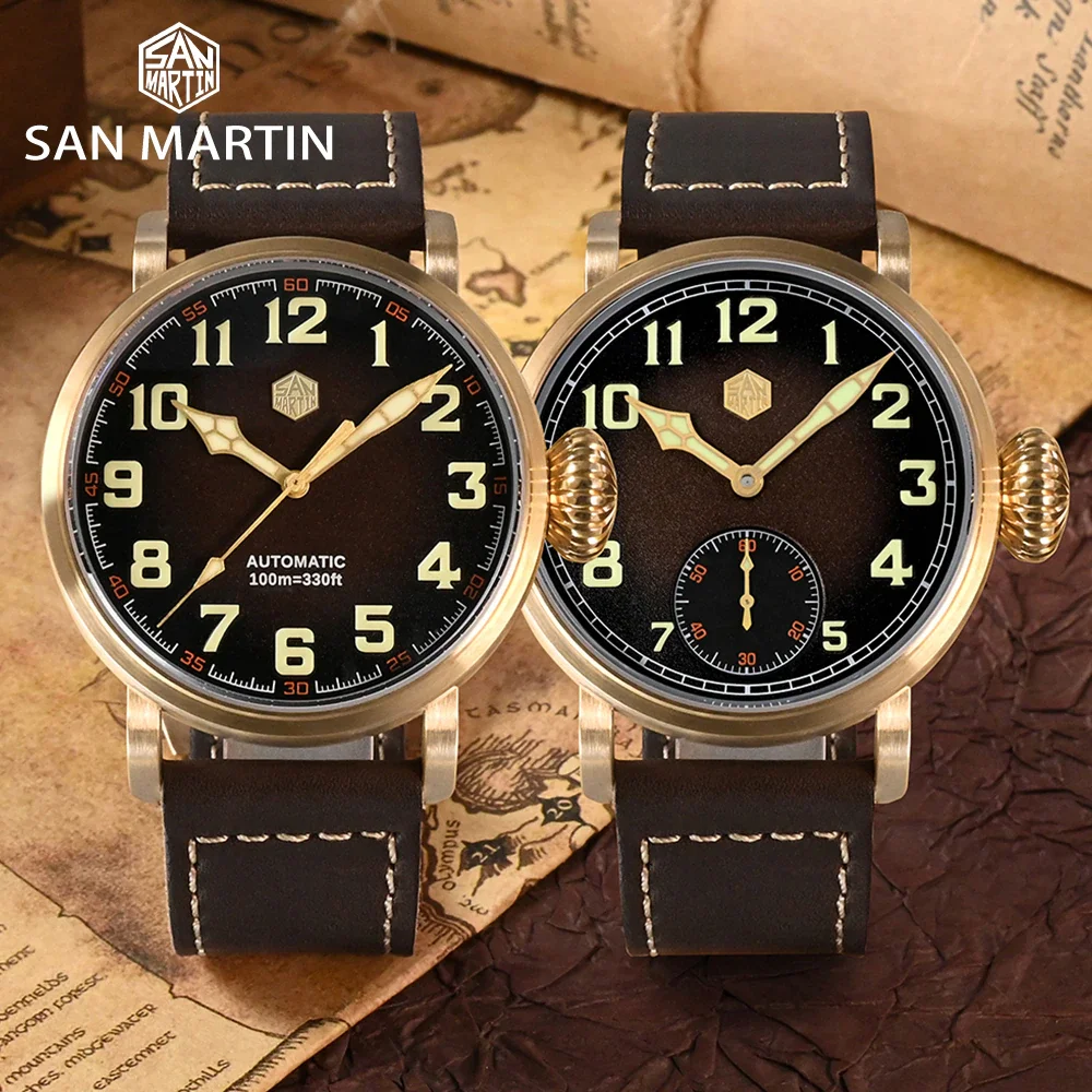 San Martin 45mm Vintage Pilot Men Watch CuSn8 Bronze SN095-Q VideoSan Martin Watch San Martin Watch Authorized StoreSan Martin Watches