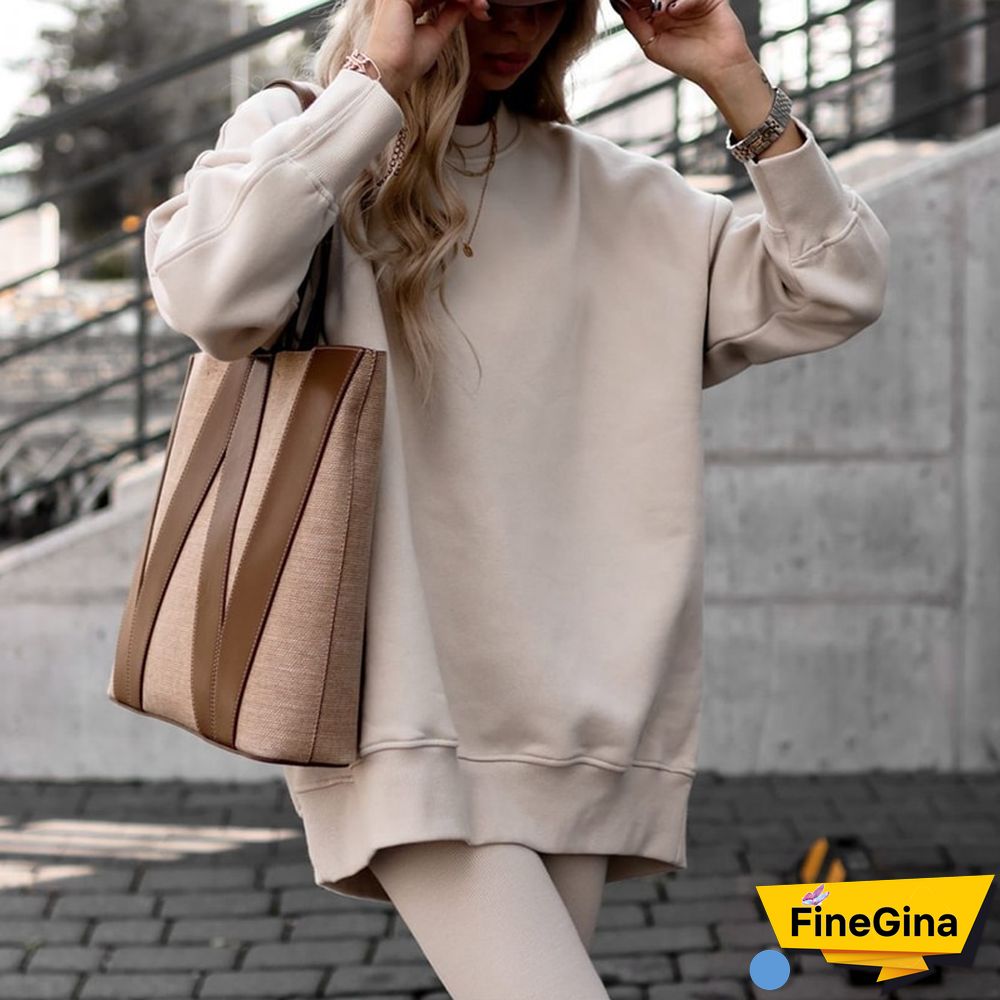 Women Casual 2 Piece Sets Fall Long Sleeve O Neck Loose Pullover Sweatshirt And Slim Pants Set Ladies Fashion Solid Sports Suit