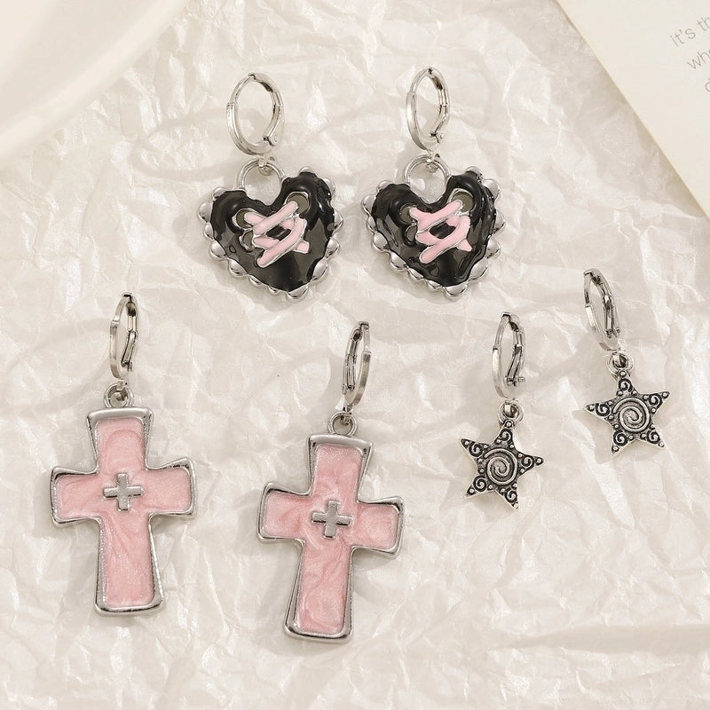 Classic Cross Crystal Neutral Exquisite Silver Earrings For Woman Hip Hop Party Jewelry Gift