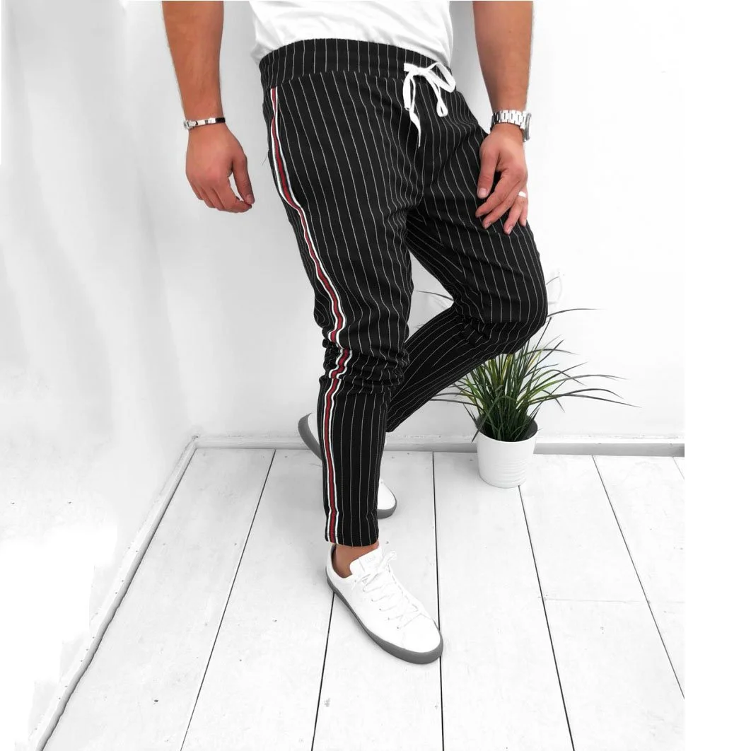 Pantaloni lungi stil casual, pantaloni cu dungi și talie elastică