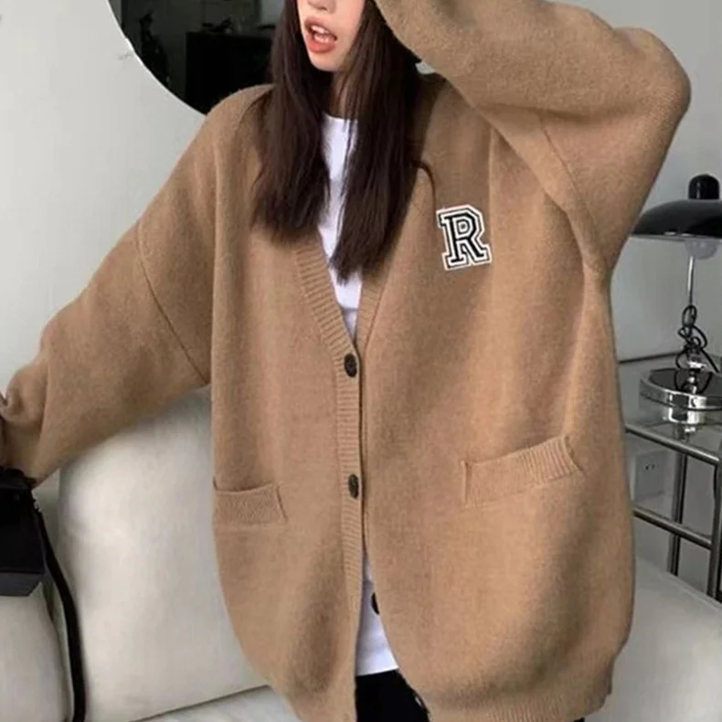 Toloer Toloer Wind Oversize Increase Thick Knit Letter Embroidered Sweater Coat Female Loose Autumn Winter Women's Clothing-Outfit Ideas