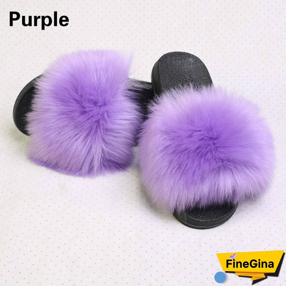New Hot Fashion Ladies Girls Hairy Slippers Women Fox Fur Slippers Sandals Fluffy Fur Slides Beach Shoes Plus Size